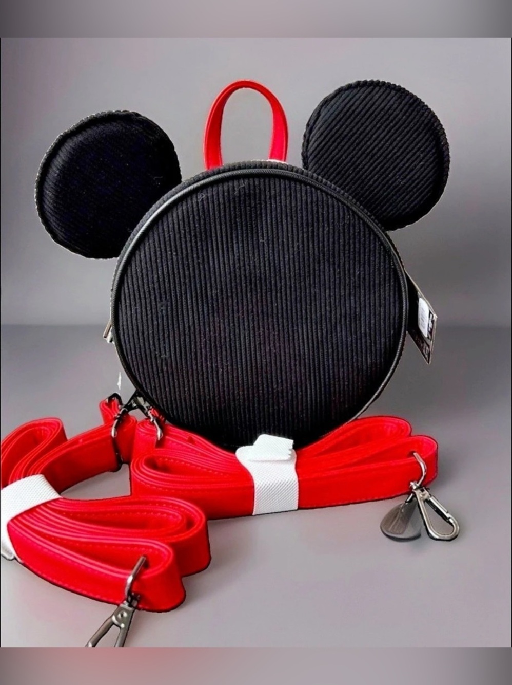 NEW Loungefly Disney Mickey Mouse Black Corduroy Convertible Backpack Crossbody
